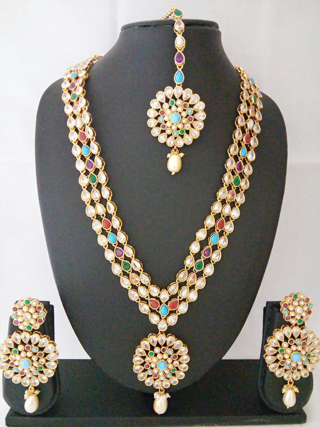 Indian Bollywood Jewelry Long Necklace Set Earring With Tikka Bollywood
