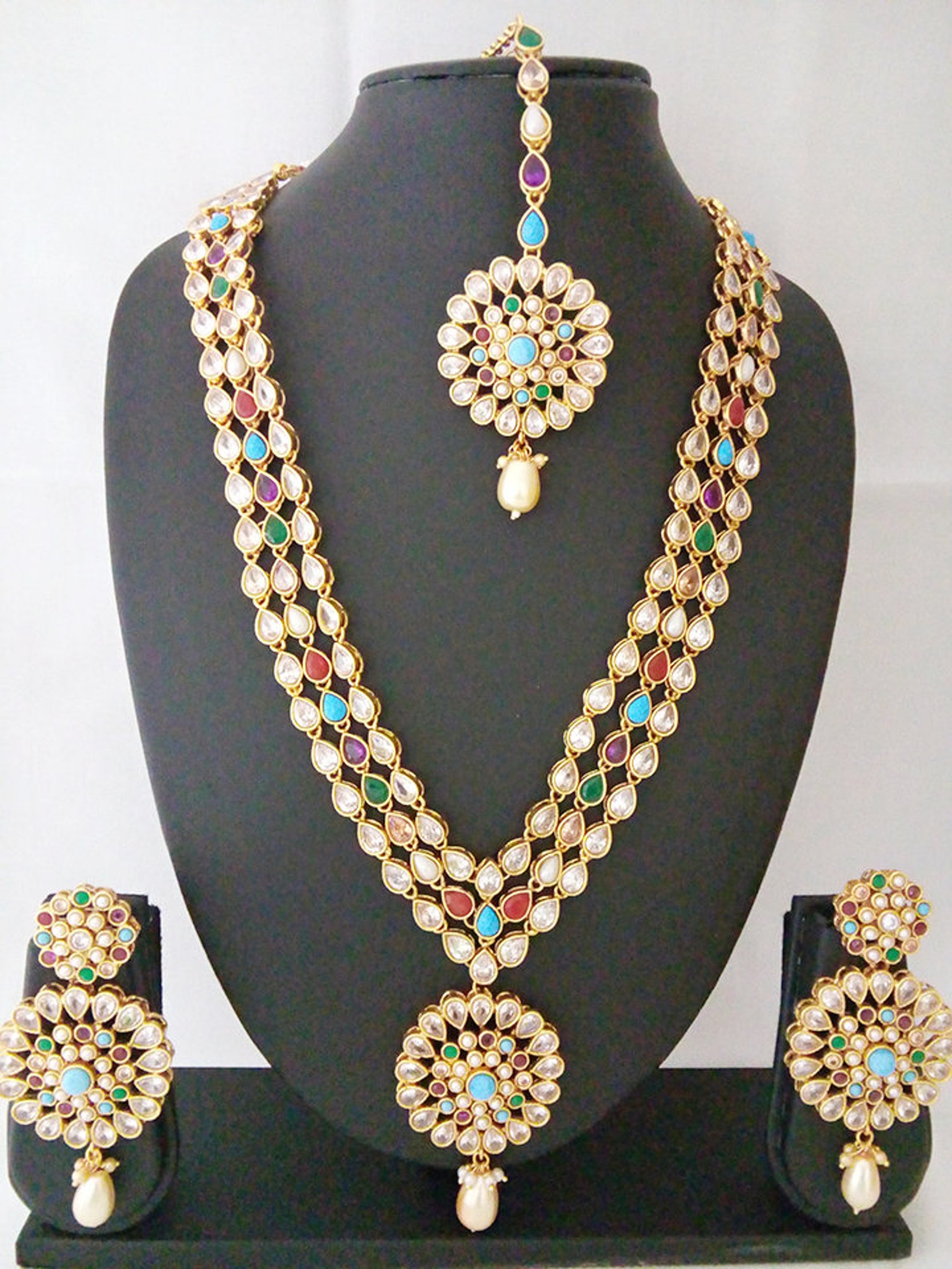 Indian Bollywood Jewelry Long Necklace Set earring With Tikka Etsy