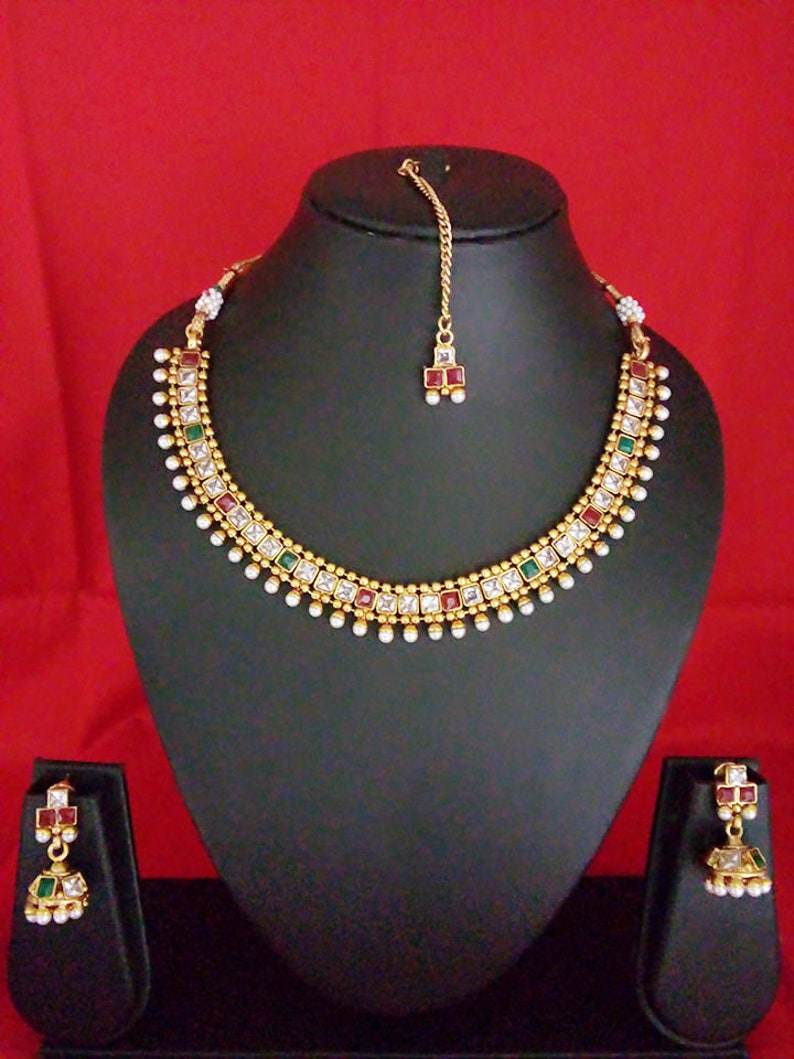 Indian Fashion Jewelry Necklace Set Bollywood Ethnic Gold Etsy