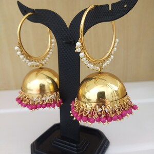 Gold plated Polki Bali Earring/stone Bali Jhumka/Indian Jewelry/Pakistani/Punjabi/Indian/Statement Bali Earring/Indian wedding