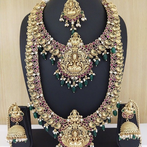 South Indian Jewelry Full Bridal Necklace Set Earring Kamar Belt Chotty Baju Bandh Bollywood Ethnic Gold Plated Set Full Dulhan Set