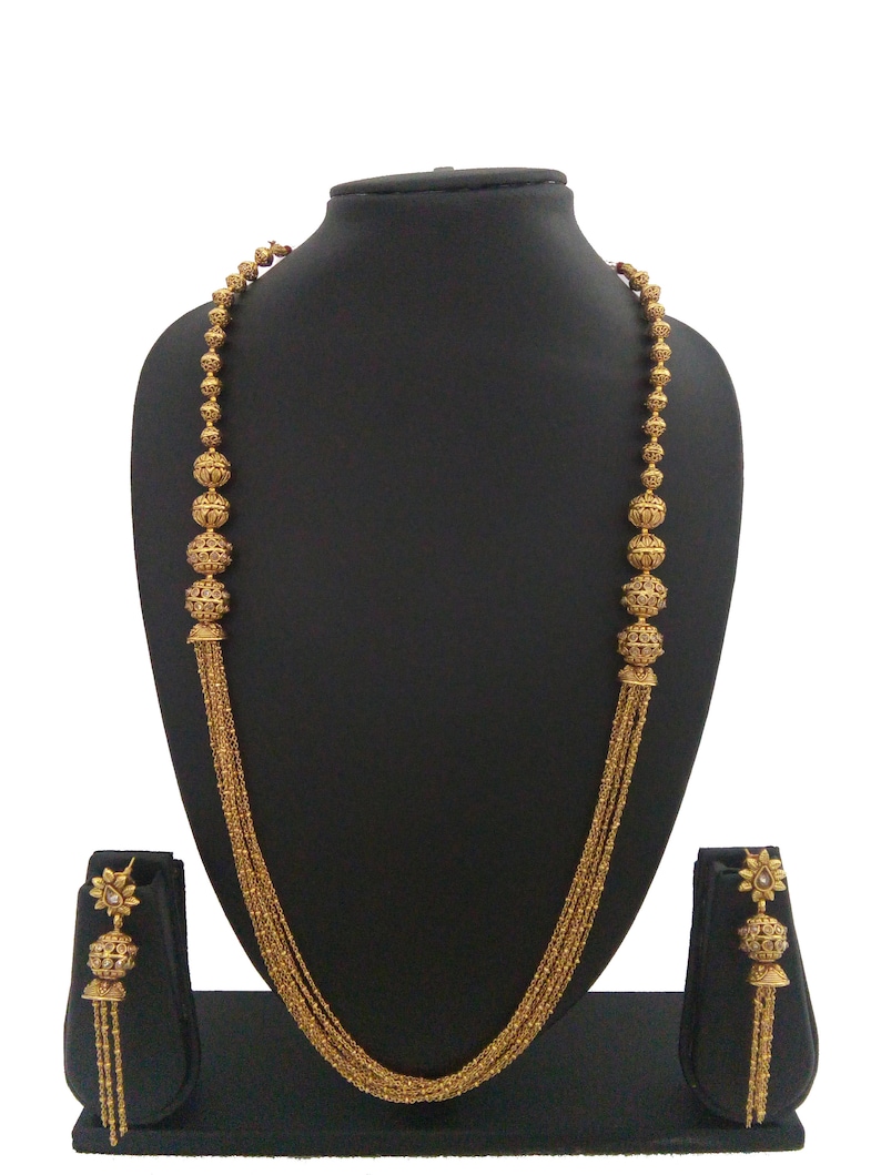 Indian Jewelry Long Mala Necklace Set Ethnic Gold Plated Traditional Long Set
