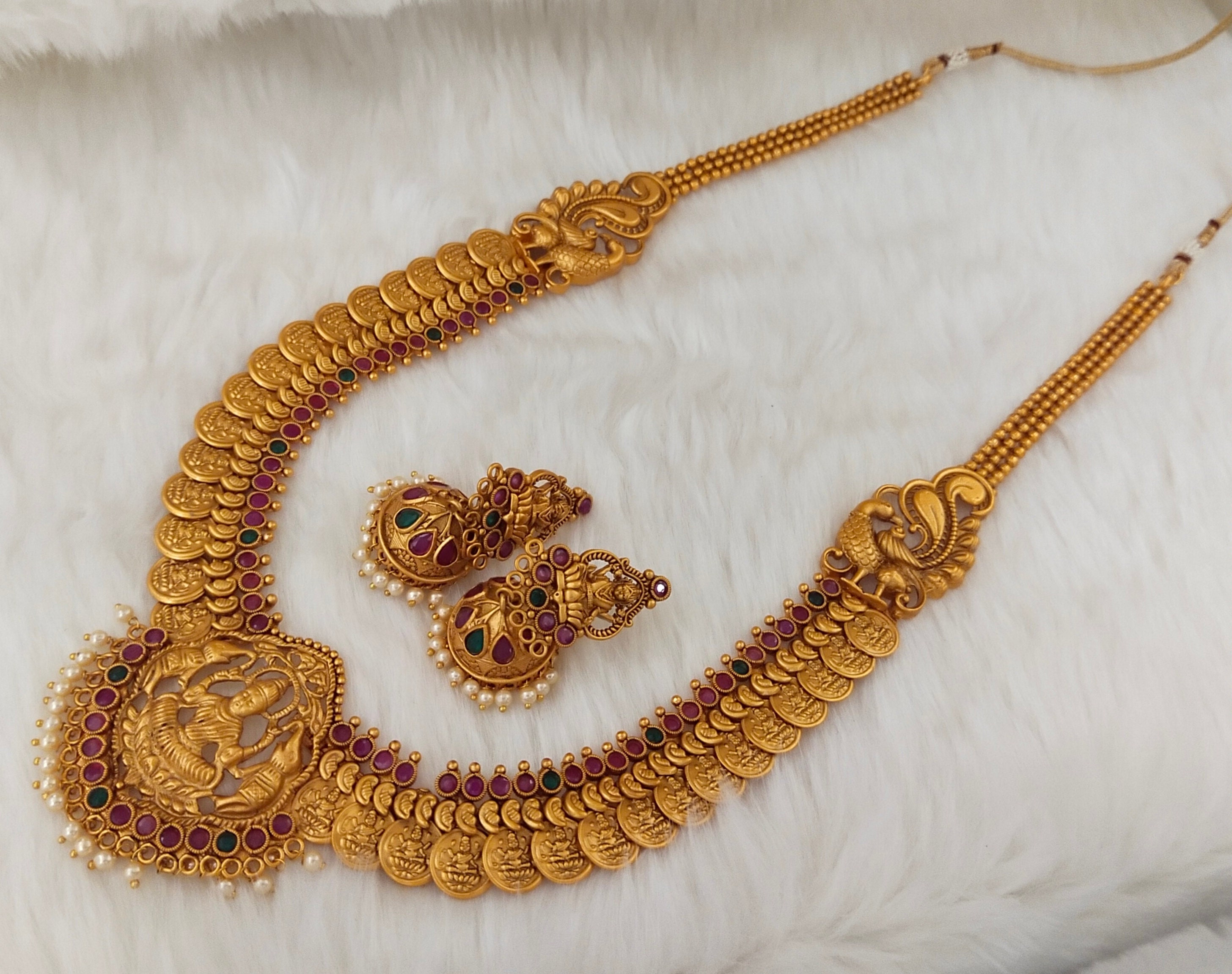 South Indian Gold Plated Long Necklace Bridal Temple Earring Fashion  Jewelry Set | eBay
