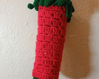 Crochet strawberry surprise bottle holder