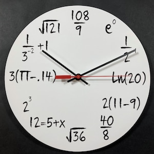 Math Wall Clock - Equations for hour markers. 10” clock ready to hang with no assembly required.