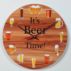 Beer Theme 10&quot; Fun Wall Clock: It&#39;s Beer Time! Ready to hang, no assembly required. Made in the USA.