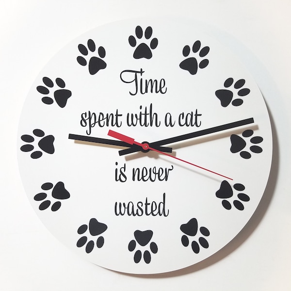 Cat Theme 10" Wall Clock - Time spent with a cat is never wasted