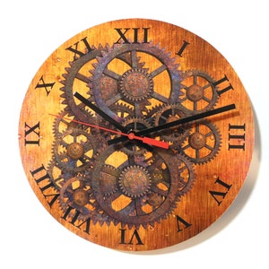 Steampunk 10&quot; Wall Clock - Gothic Industrial Theme With Gears. Ready to hang, no assembly required.