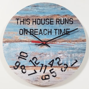 Funny Beach Clock - Nautical Blue Weathered Wood Looking 10&quot; Wall Clock