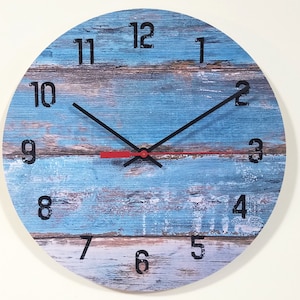 Blue Weathered Beach 10&quot; Wall Clock: Nautical Wood Beach Theme