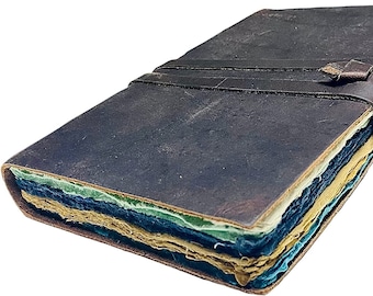 Handmade LEATHER SCRAPBOOK for Women & Men, Vintage Leather Bound Junk Journal, 240 colored deckle edge, Travel Journal, fantasy notebook