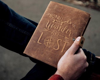 Refillable Travel Journal, Premium Leather Cover and A5 Notebook, Travel Accessories for Men & Women, Adventure Scrapbook, Planner Gift