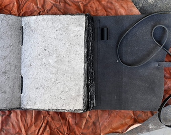 Vintage Black Leather Journal, Antique Gray Deckle Edge Paper, Goth journal, Wicca, Book of Shadows, Grimoire, Witch Journal for witchcraft