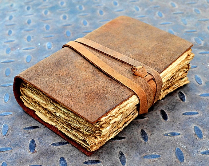 LEATHER JOURNAL Handmade Vintage Deckle Edge Rustic Paper Book of ...