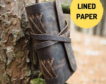 LEATHER JOURNAL with Lined Paper | 7"x5" Soft Rustic Leather Bound Journal for Men and Women | Travel Diary Gift & Notebooks to Write in