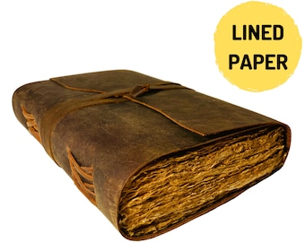 DIARIO DE CUERO - Papel rústico vintage con bordes deshilachados, hecho a mano y forrado - Libro de las Sombras, Grimorio, Regalos de fantasía basura, libro de hechizos DND antiguo
