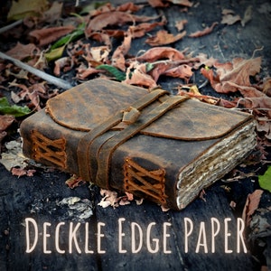 Journal en cuir vintage pour hommes et femmes, grand papier rustique fait main avec bordure Deckle, livre des ombres wicca relié en cuir épais, cadeaux Grimoire du MDN