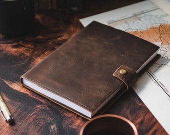 Refillable Leather Journal | Premium Lined A5 Notebook Cover | Ruled Writing Pages | Leather Bound Journals for Men & Women, Travel Gift