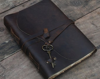 Leather Journal - Handmade Vintage Unlined Deckle Edge Rustic Paper | Gifts for women & men | Brown Leather bound Book of Shadows, Grimoire