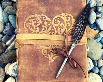 Leather Journal for Women | Rustic Gift for Mother Daughter Wife Girls | Heart Unlined Cute Love Diary | Travel Notebook | Anniversary