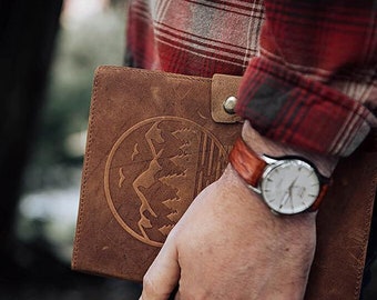 Refillable Travel Journal, Premium Leather Cover and A5 Notebook, Travel Accessories for Men & Women, Adventure Scrapbook, Planner Gift