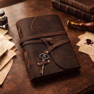 Leather Journal, Handmade Vintage Diary, 240 Pages Thick Handmade Paper, leather bound Travel notebook with Key for Women & Men immagine 2