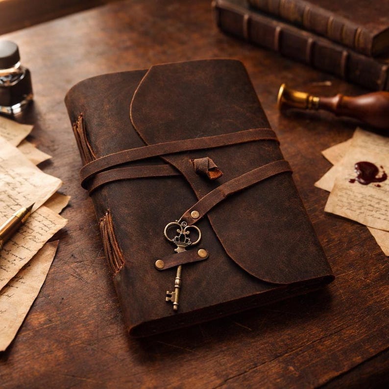 Leather Journal, Handmade Vintage Diary, 240 Pages Thick Handmade Paper, leather bound Travel notebook with Key for Women & Men immagine 2