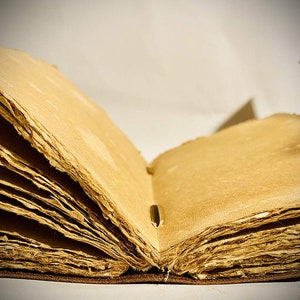 Puede incluir: Un diario de estilo vintage encuadernado en cuero con p&aacute;ginas envejecidas y amarillentas. El diario est&aacute; abierto, revelando las p&aacute;ginas y un marcap&aacute;ginas de metal.