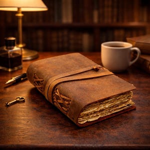 LEATHER JOURNAL - Handmade Vintage Deckle Edge Rustic Paper - Book of Shadows, Grimoire, Junk Fantasy gifts antique Scrapbook dnd spell book image 2