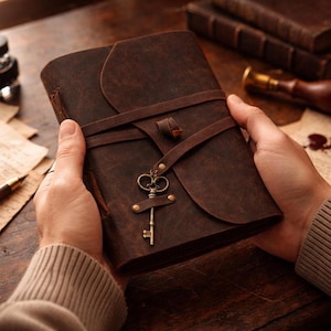 Leather Journal, Handmade Vintage Diary, 240 Pages Thick Handmade Paper, leather bound Travel notebook with Key for Women & Men immagine 3