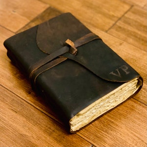 Journal en cuir, carnet de notes en cuir vintage, carnet de voyage relié en cuir véritable rustique, papier fait main bord deck, journal pour femme