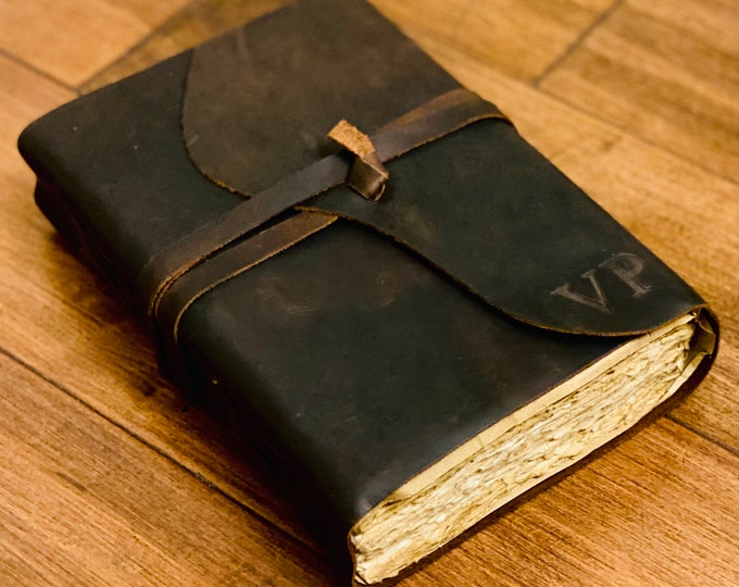 Handmade Rustic Leather Journal, Vintage Travel Book, Deckle Edge Paper