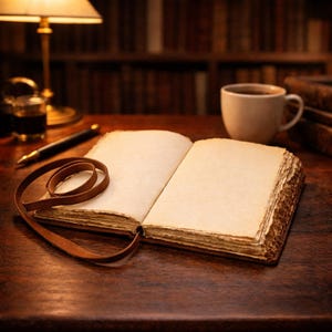 LEATHER JOURNAL - Handmade Vintage Deckle Edge Rustic Paper - Book of Shadows, Grimoire, Junk Fantasy gifts antique Scrapbook dnd spell book image 3
