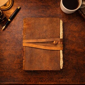 LEATHER JOURNAL - Handmade Vintage Deckle Edge Rustic Paper - Book of Shadows, Grimoire, Junk Fantasy gifts antique Scrapbook dnd spell book image 4