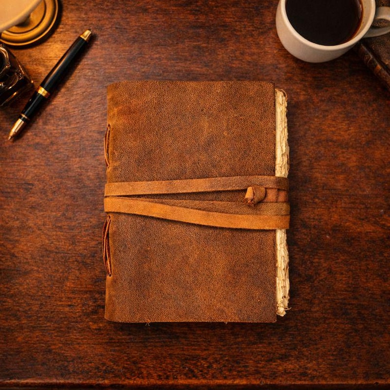 LEATHER JOURNAL - Handmade Vintage Deckle Edge Rustic Paper - Book of Shadows, Grimoire, Junk Fantasy gifts antique Scrapbook dnd spell book image 4