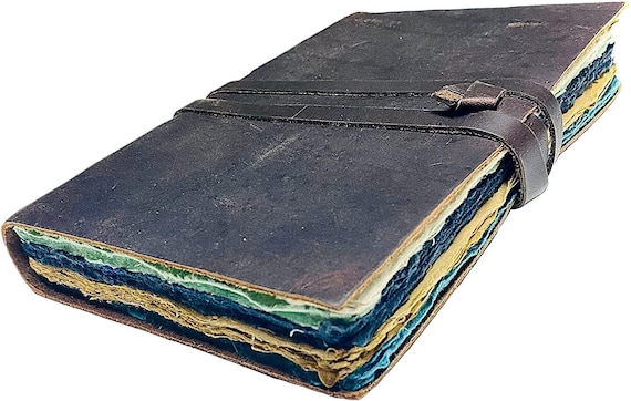 LEATHER JOURNAL SCRAPBOOK for Women & Men, Vintage Leather Bound Junk Journal, 240 colored deckle edge, Travel Journal, fantasy notebook