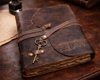 Leather Journal, Handmade Vintage Diary, 240 Pages Thick Handmade Paper, leather bound Travel notebook with Key for Women & Men
