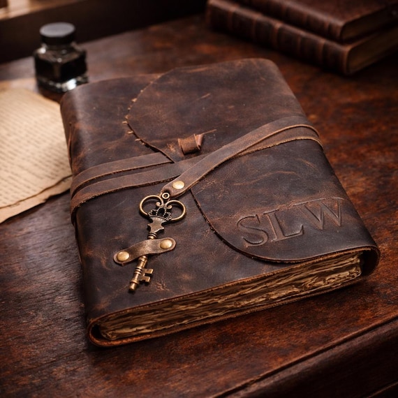 Leather Journal, Handmade Vintage Diary, 240 Pages Thick Handmade Paper, leather bound Travel notebook with Key for Women & Men