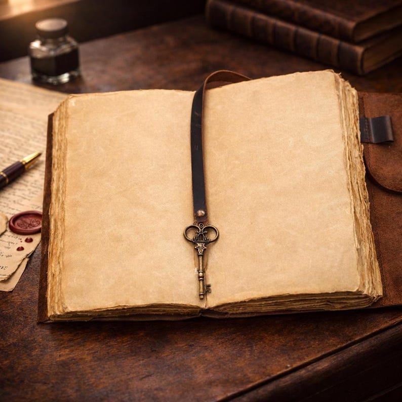 Leather Journal, Handmade Vintage Diary, 240 Pages Thick Handmade Paper, leather bound Travel notebook with Key for Women & Men immagine 6