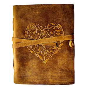 Handmade Leather Journal for Women | Gift for Mother Daughter Wife Girls | Heart Unlined Cute Love Diary | Travel Notebook | Anniversary