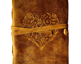 Personalized Leather Journal for Women | Gift for Mother Daughter Wife Girls | Heart Unlined Cute Love Diary | Travel Notebook | Anniversary