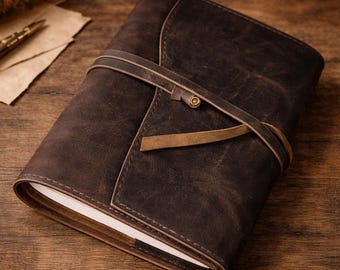 Leather Journal | Refillable with A5 (5.8 x 8.3 in) Notebook | Unlined or Lined Pages | Full Grain Leather Bound Journals for Men & Women