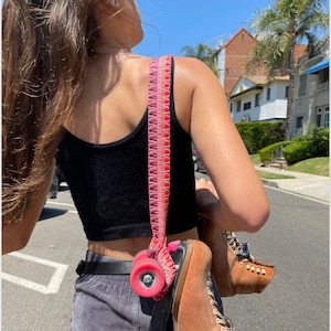 Strawberry Sunset Roller Skate Leash, Adjustable Roller Skate Sling, cotton roller skate strap, pink skate leash, gift for skater,