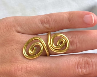 Gold Greek Spiral Ring | Adjustable Handmade Wire Ring | Minimalist Statement Jewelry