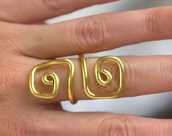 Gold Greek Key Ring | Adjustable Handmade Wire Ring | Minimalist Statement Jewelry
