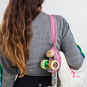 Very Berry Chevron Cotton Roller Skate Leash, Adjustable Roller Skate Sling, pink, red, roller skate strap, skate strap, handmade
