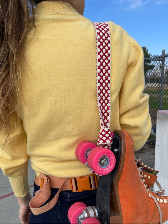 Toadstool red and white polka dot Roller Skate Leash, Adjustable Roller Skate Sling Skate Carrier roller skate strap, roller skate gift