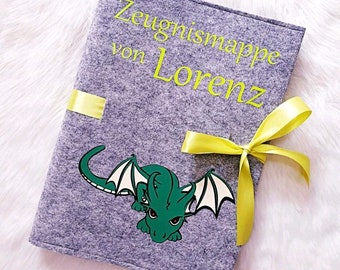 Zeugnismappe | Zeugnismappe mit Namen | Personalisierte Zeugnismappe | Zeugnishülle | Einschulung | Schulanfang | Geschenk | Drache | Dragon