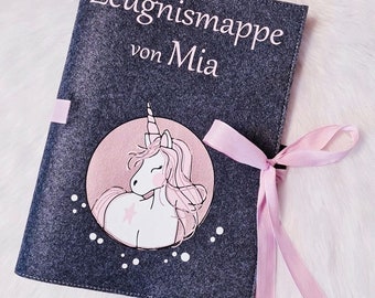 Zeugnismappe | Zeugnismappe mit Namen | Personalisierte Zeugnismappe | Zeugnishülle | Einschulung | Schulanfang | Einhorn | Pferd | Geschenk