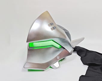 Genji Mask OW Genji Helmet Genji Cosplay Costume，Customized Handmade Gift，Halloween，Wearable Video Game Prop